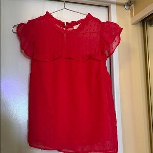 Monteau Red Sheer Ruffle Neck Blouse